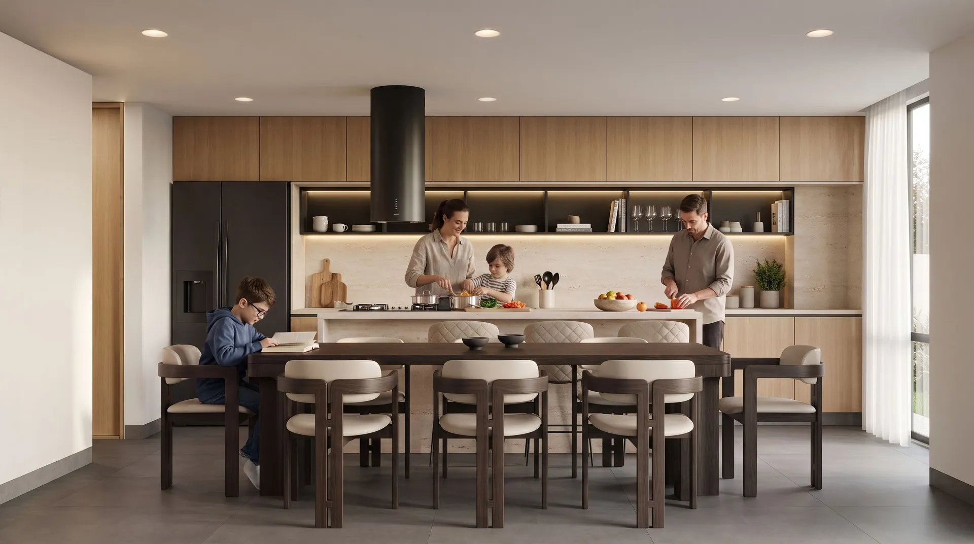 LÍF — cocina y comedor de un departamento de tres dormitorios